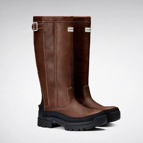 RARE NWB Men's Hunter Balmoral Brown Leather Water Resistant Boots US Size 12 - Picture 1 of 11